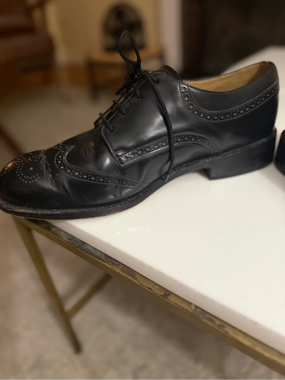 Men's Black Leather Wingtip Derby Shoes